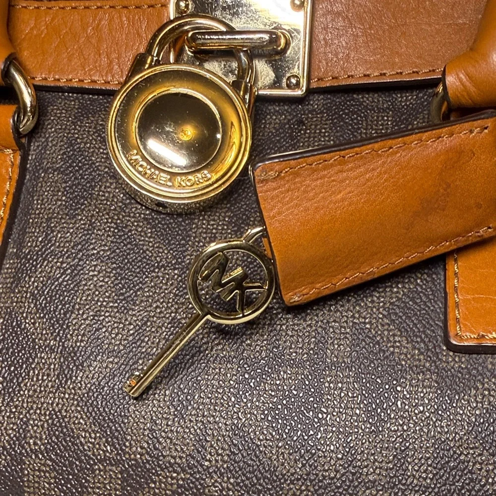 Michael Kors Dark Brown Shoulder Bag with Gold Accent Padlock & Key! - Picture 10 of 11